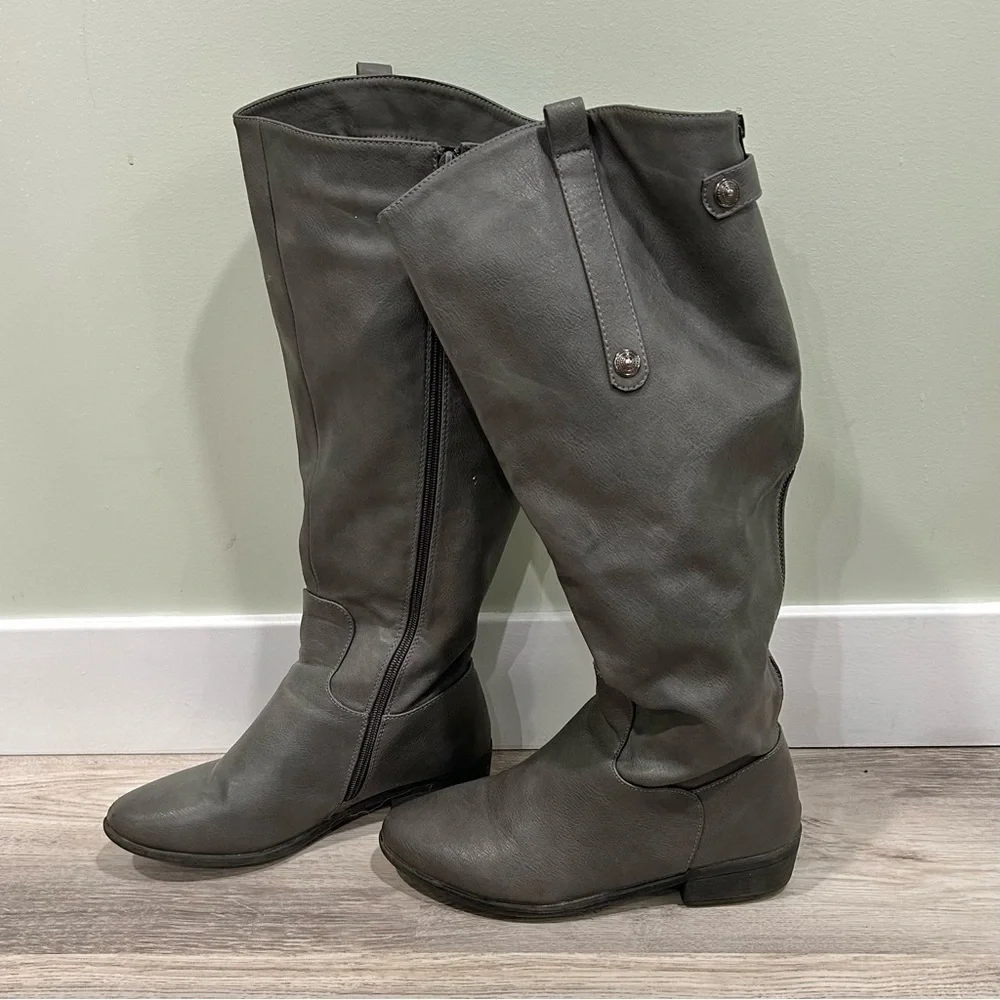 Dream Pairs Tall Riding Gray Faux Leather Fur Lined Boots Full Zip Up Size 8